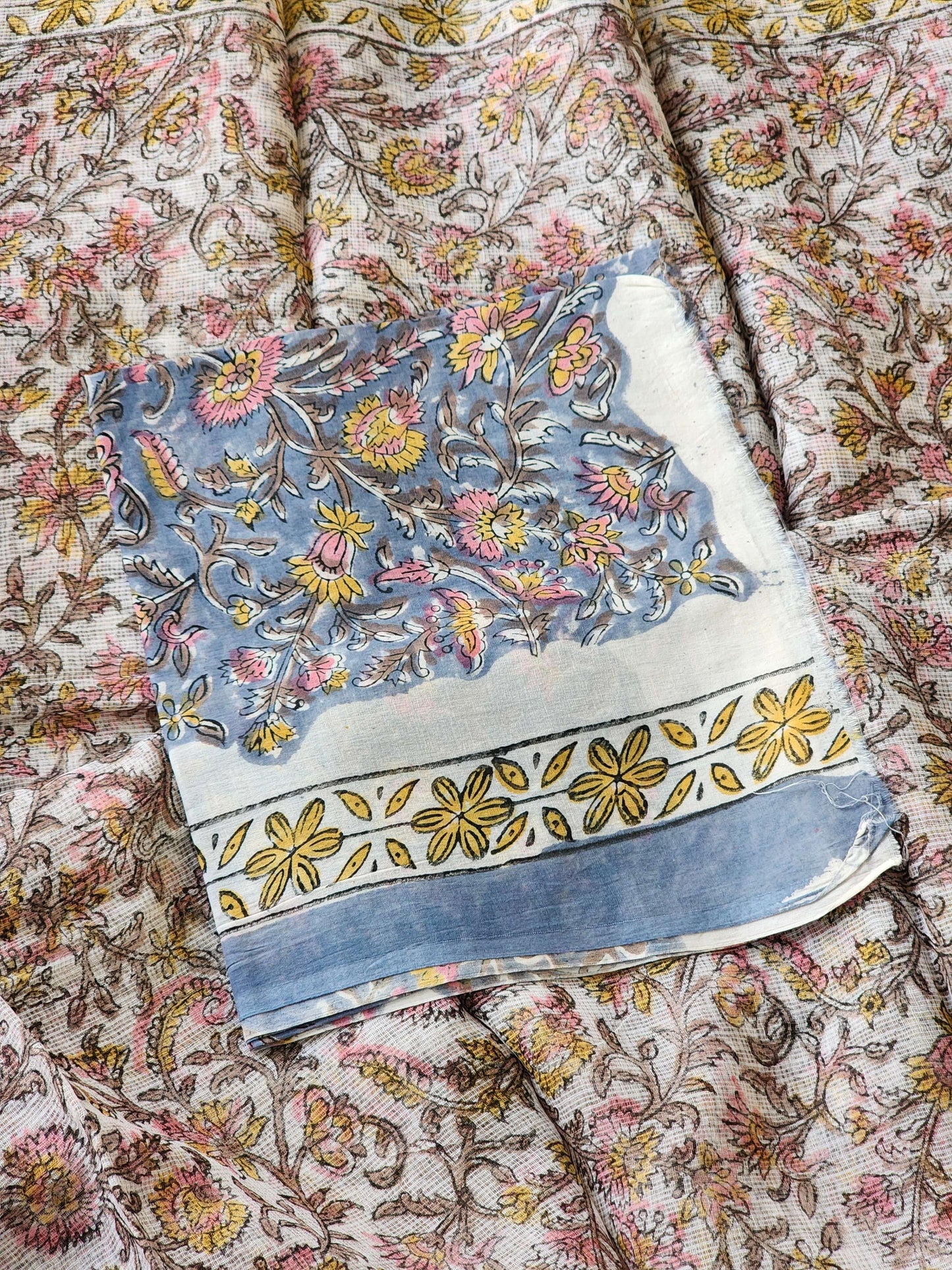 White handblock kota saree