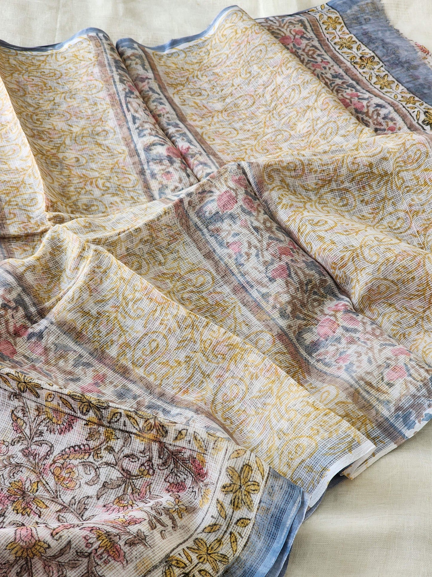 White handblock kota saree