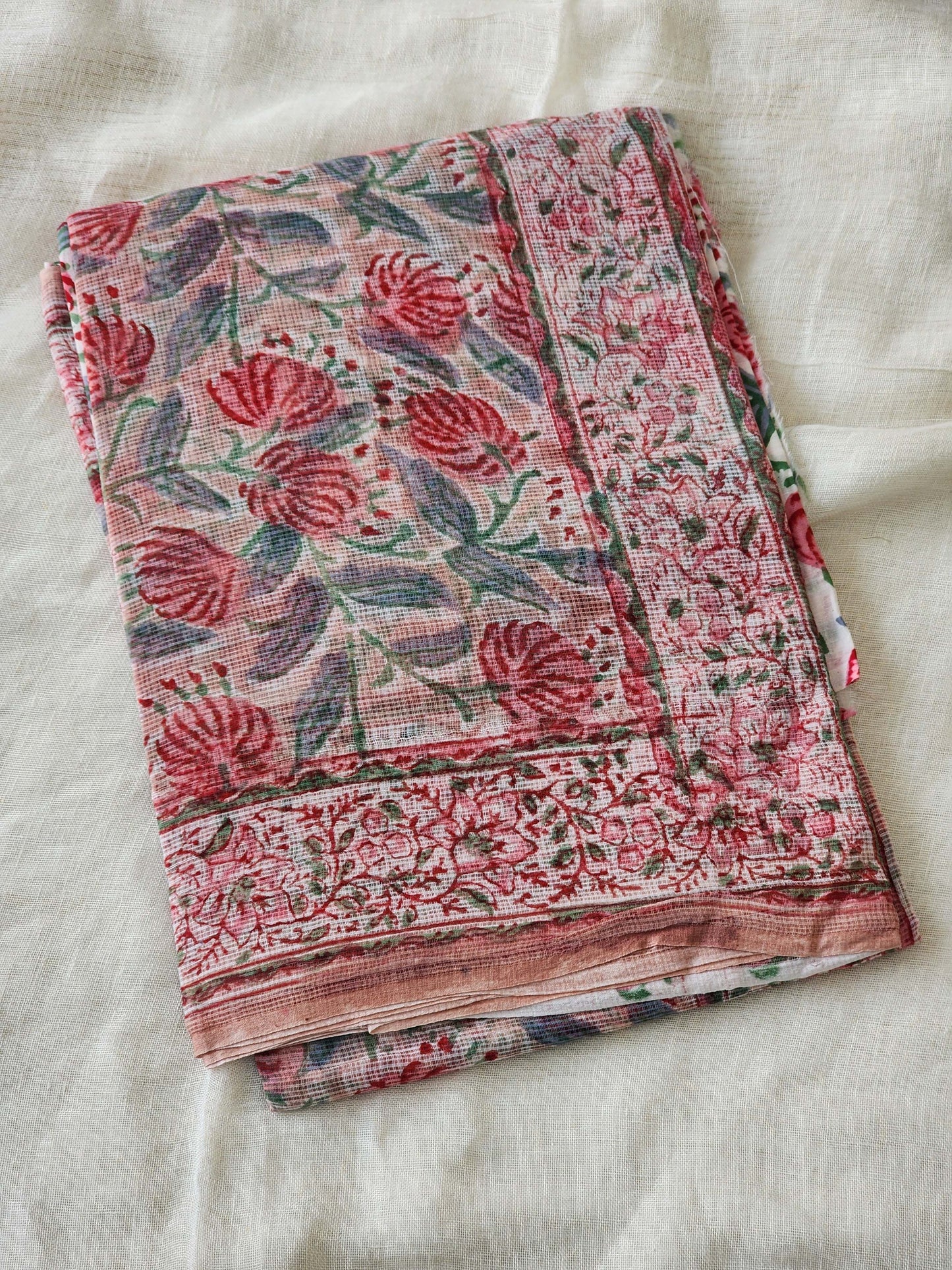 Pink handblock kota saree