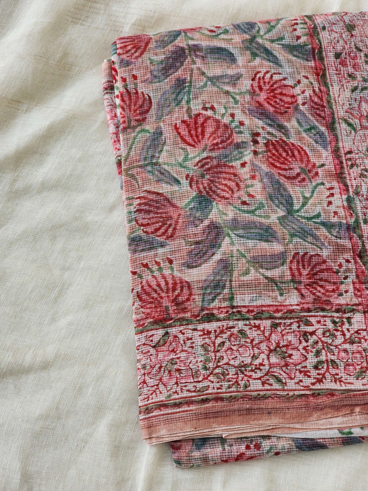Pink handblock kota saree
