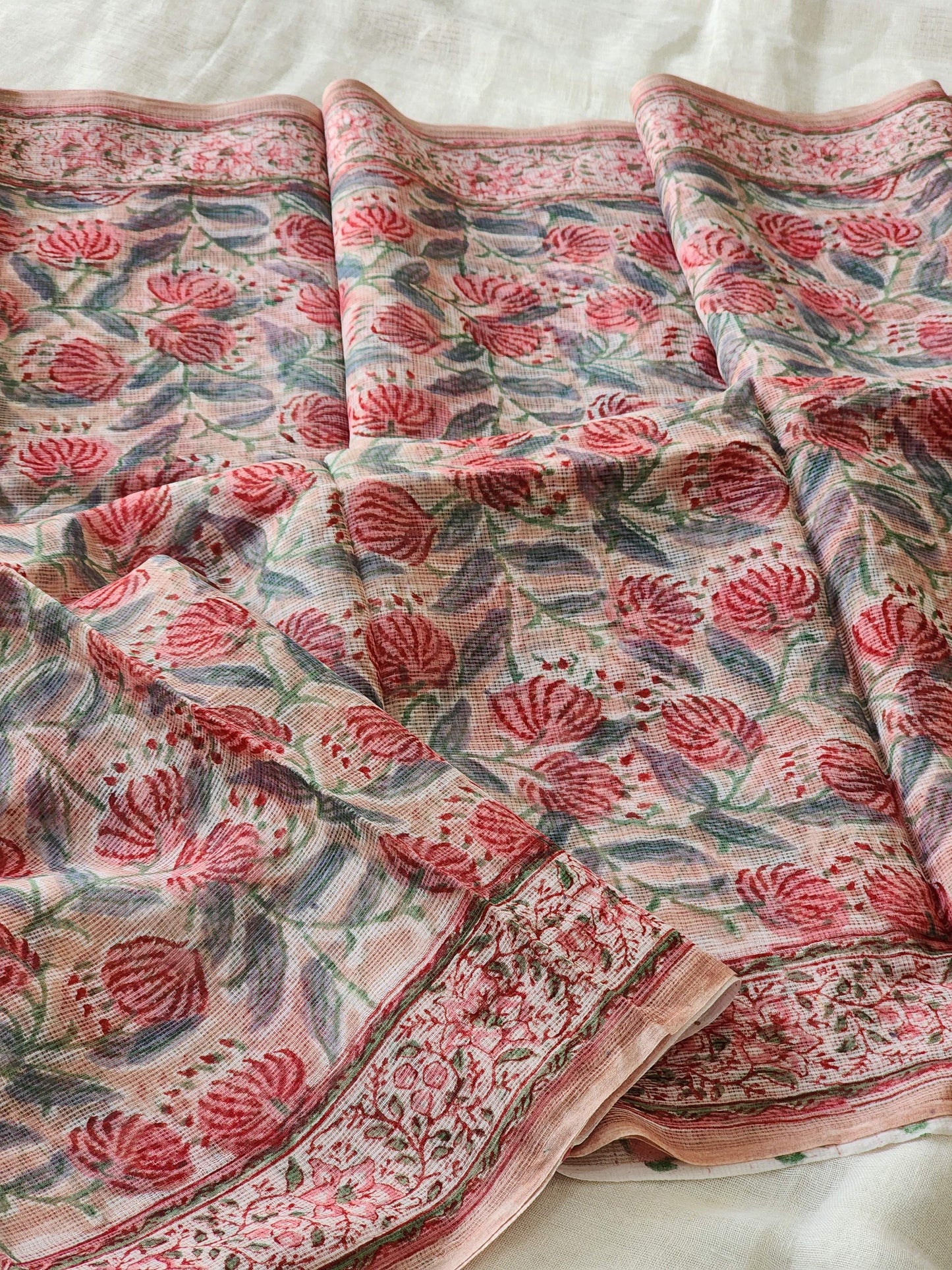 Pink handblock kota saree