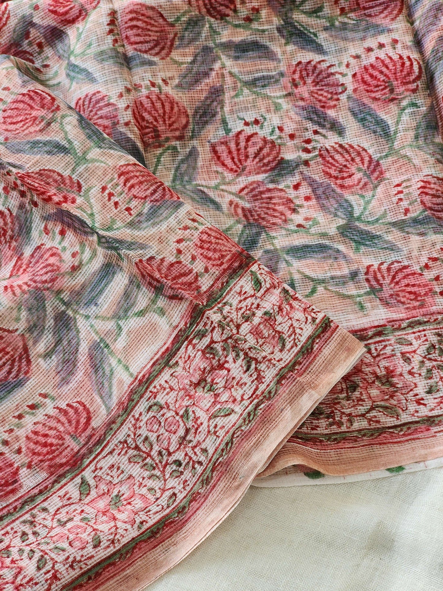 Pink handblock kota saree