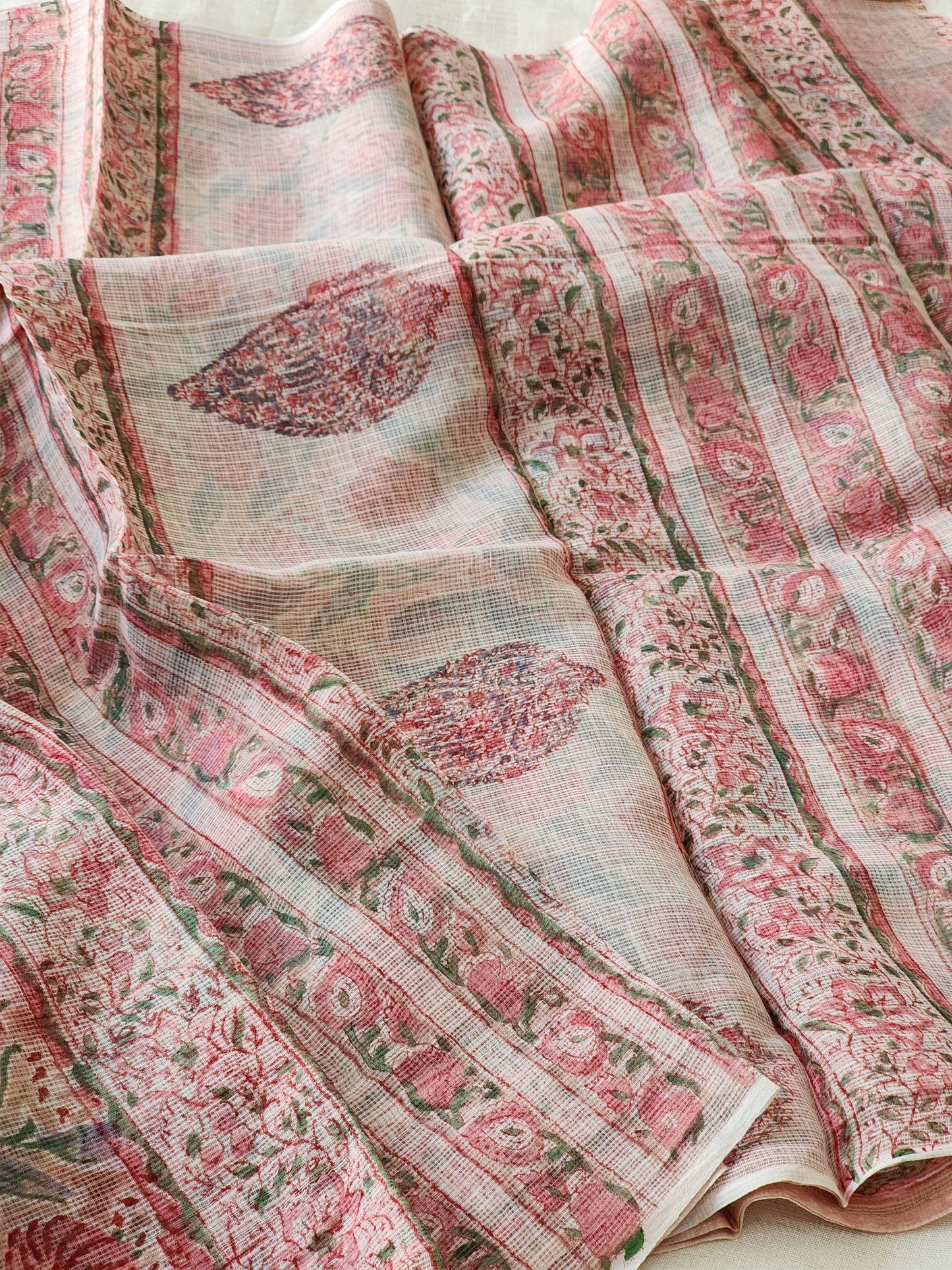 Pink handblock kota saree