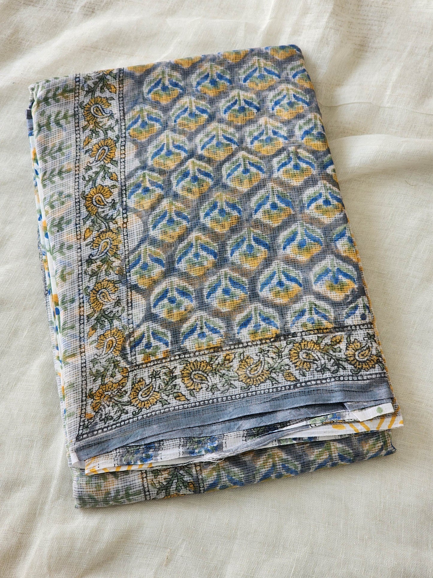 Grey handblock kota saree
