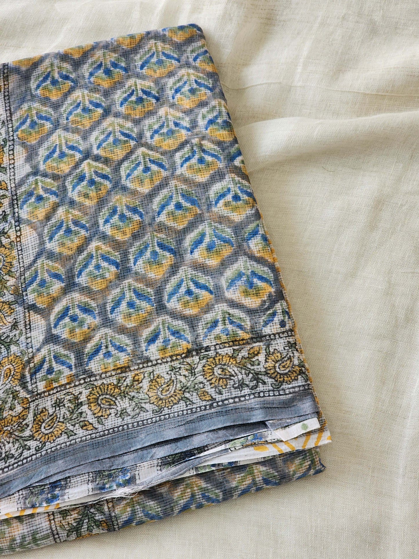 Grey handblock kota saree
