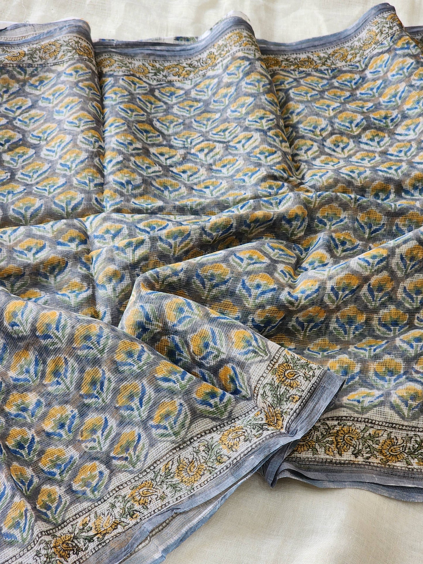 Grey handblock kota saree