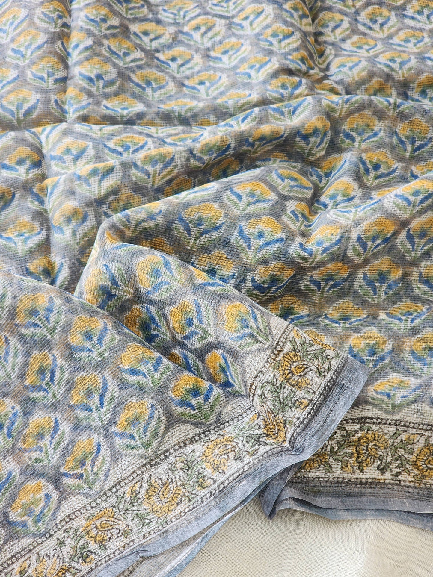 Grey handblock kota saree