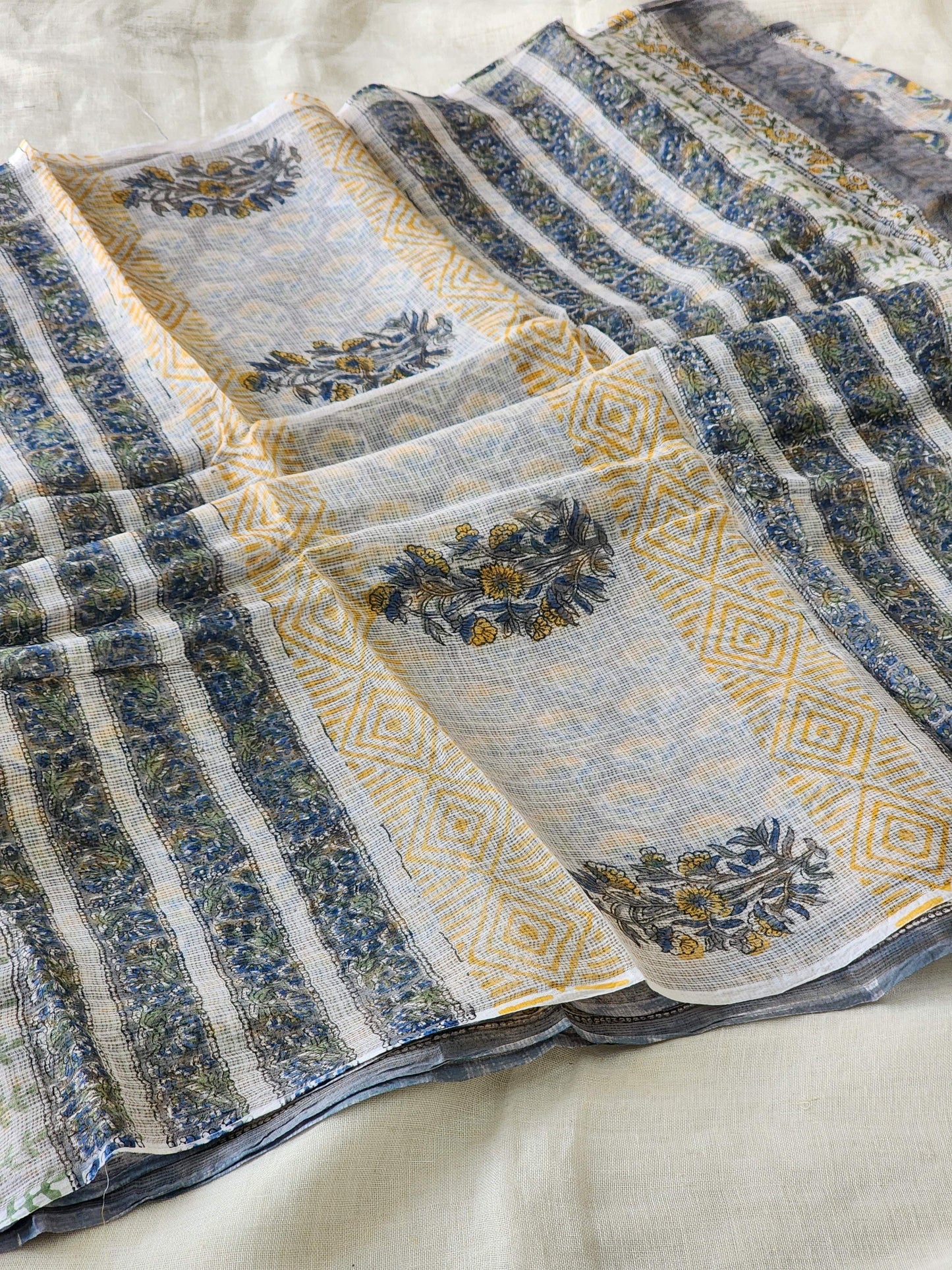 Grey handblock kota saree