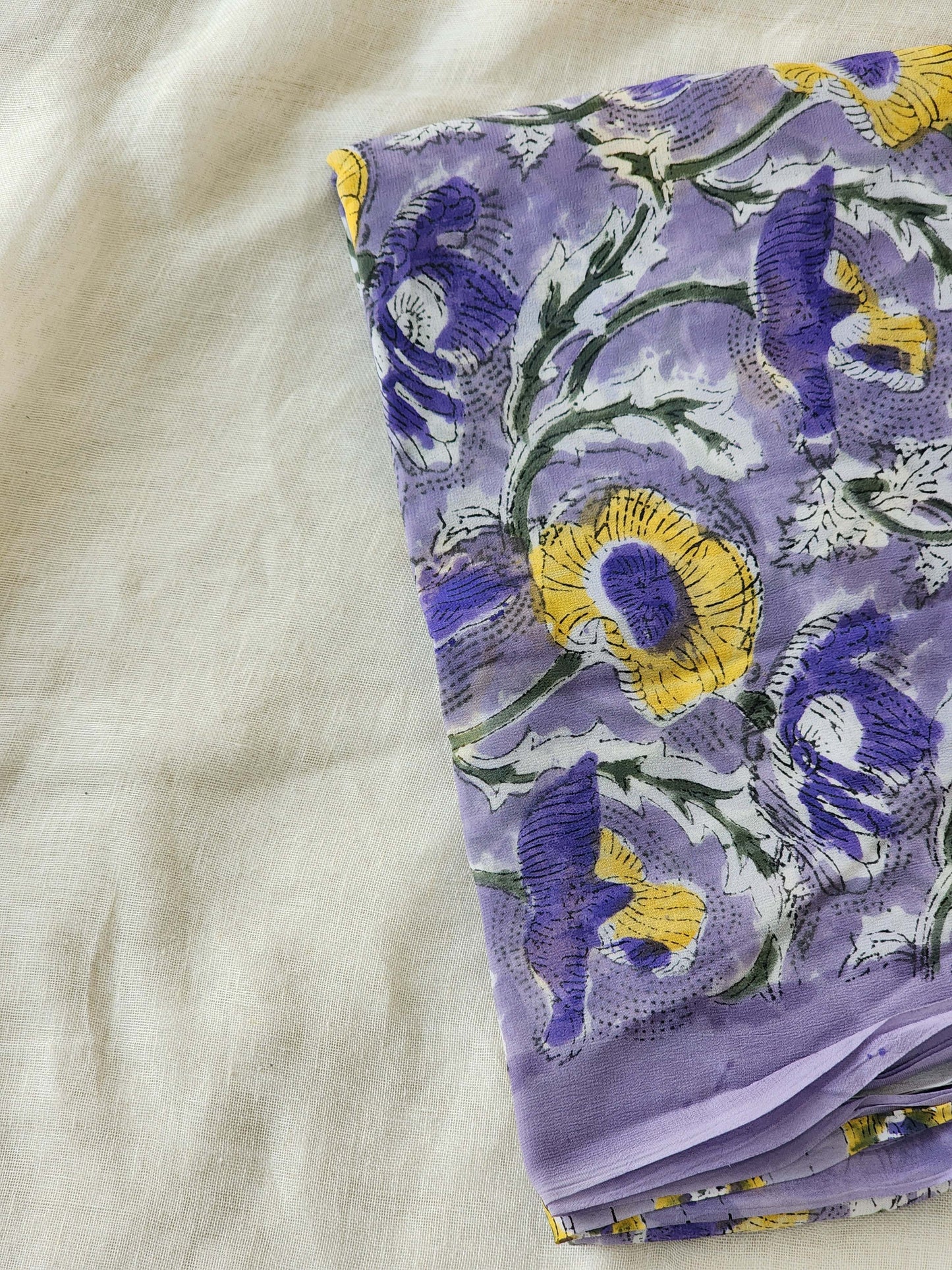 Light Purple Georgette Handblock Saree