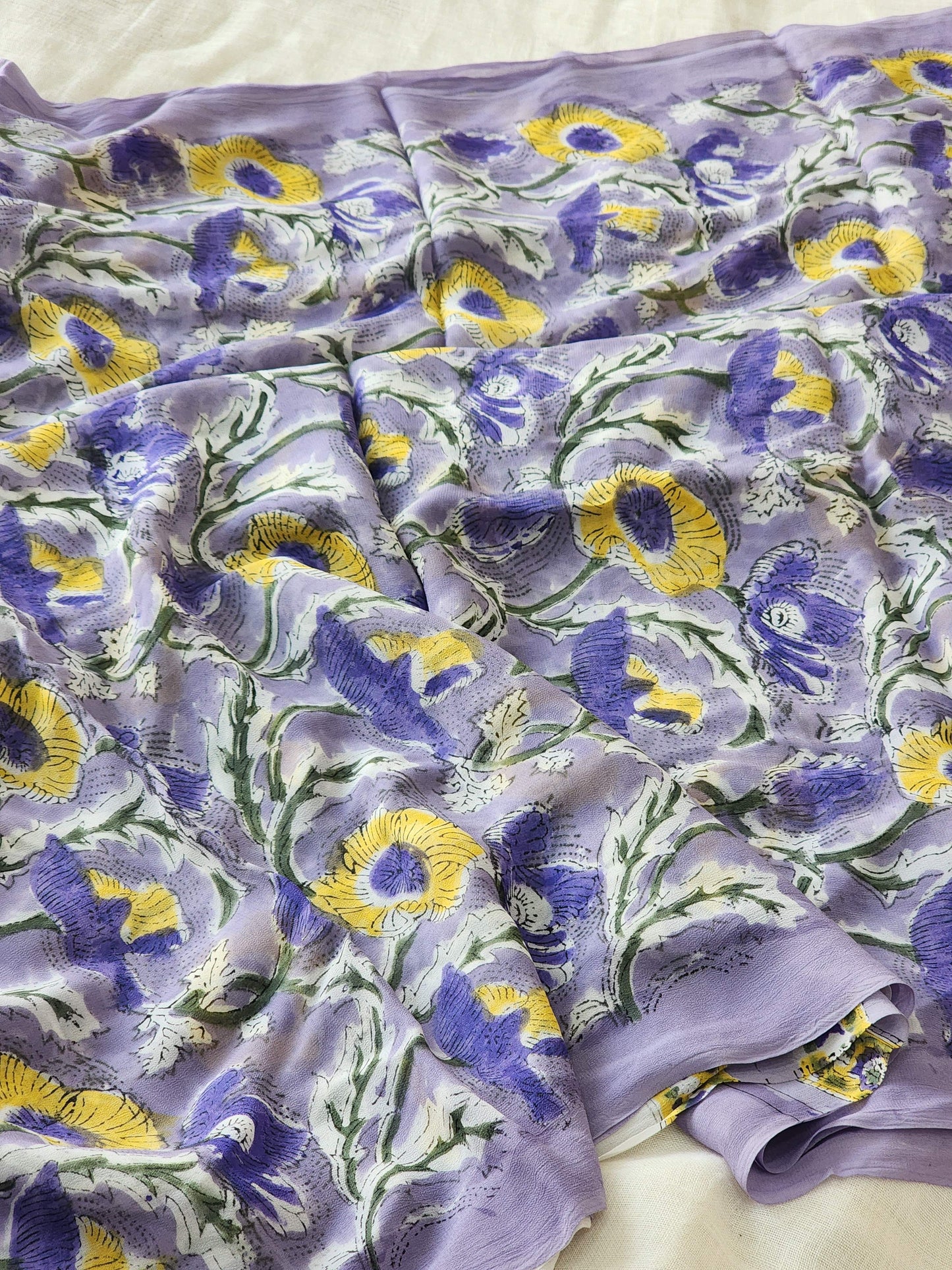 Light Purple Georgette Handblock Saree