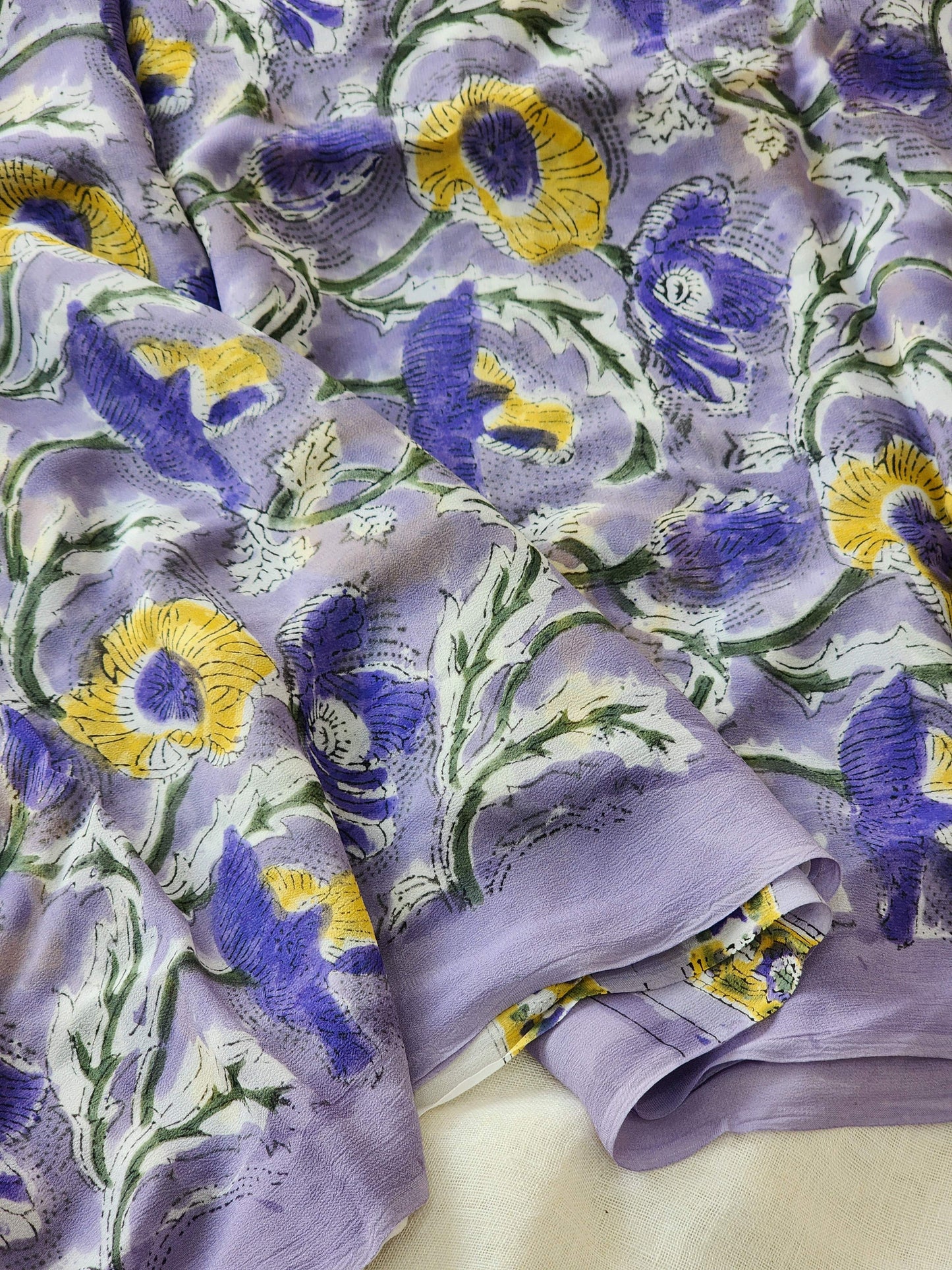 Light Purple Georgette Handblock Saree