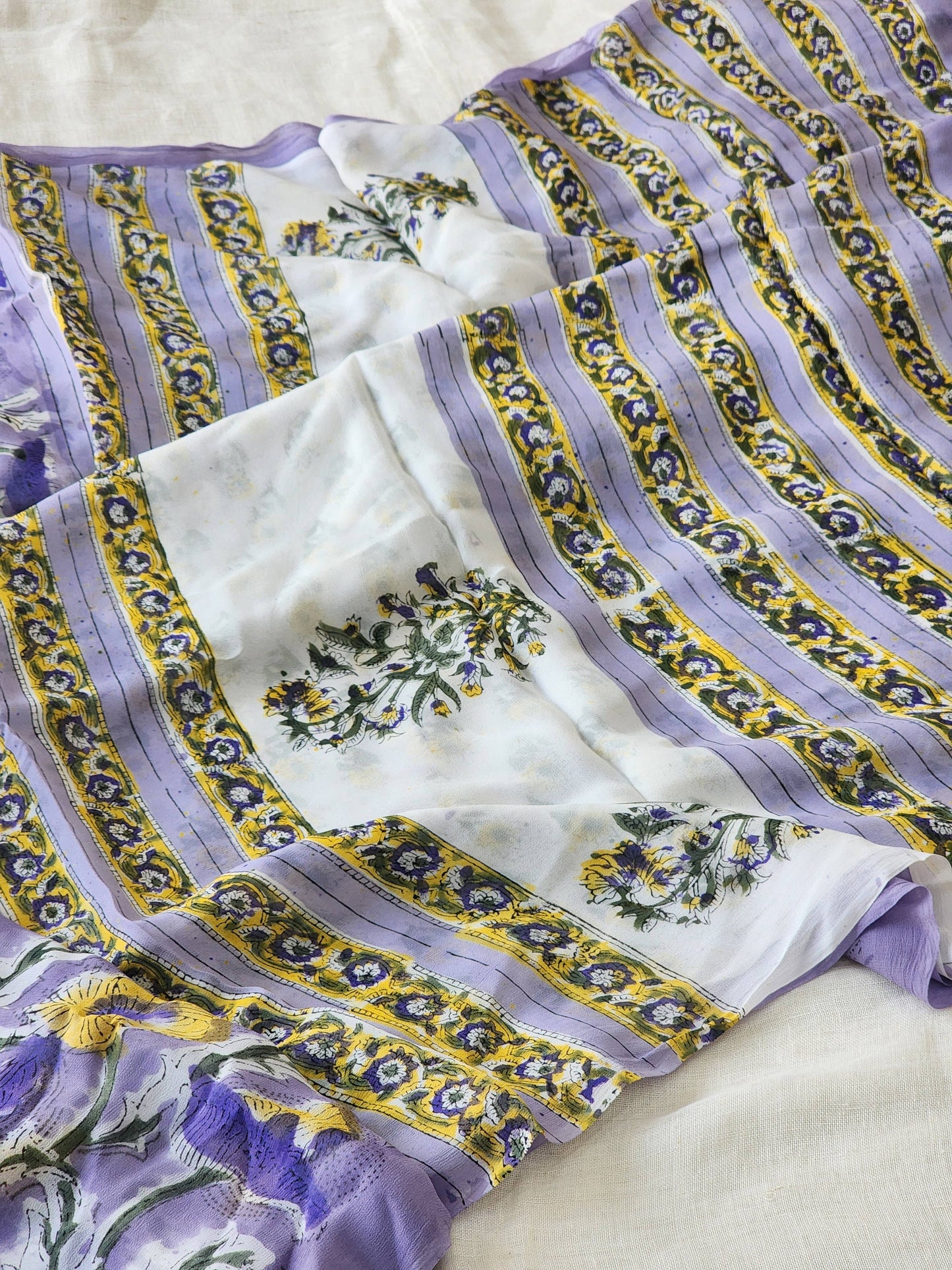 Light Purple Georgette Handblock Saree