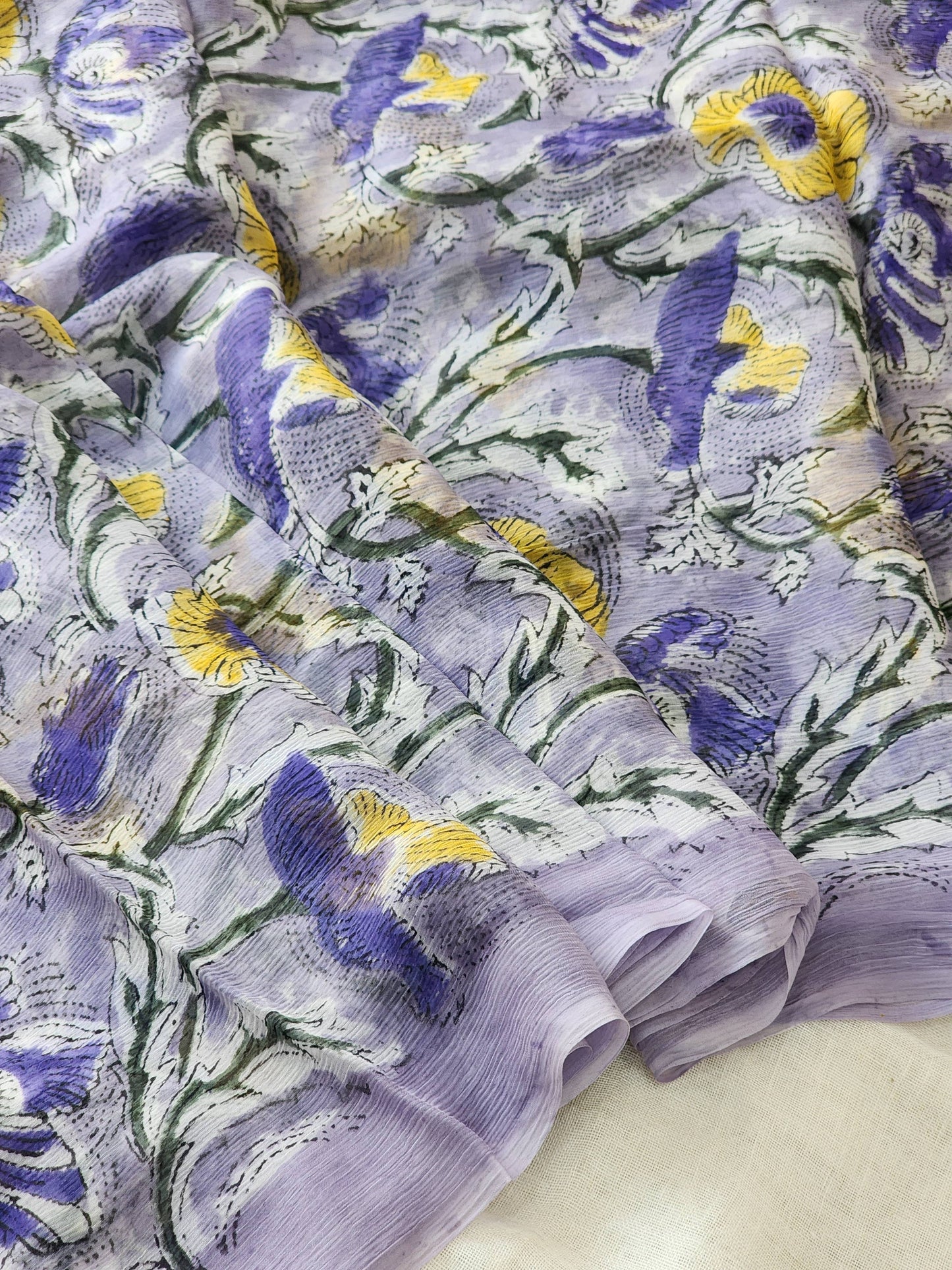 Light Purple Chiffon Handblock Saree