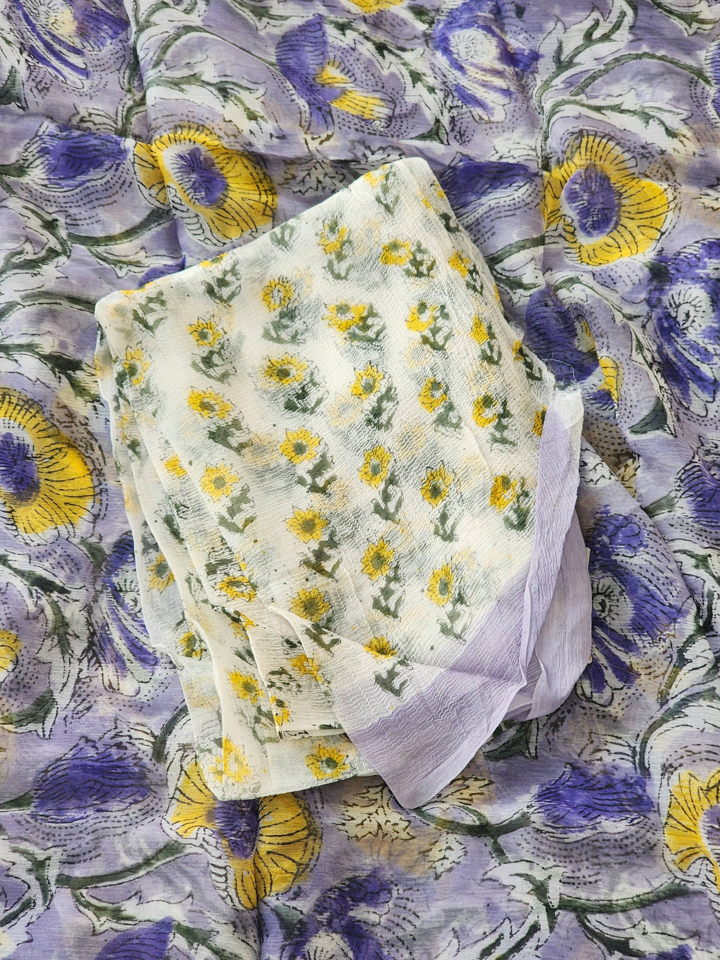 Light Purple Chiffon Handblock Saree