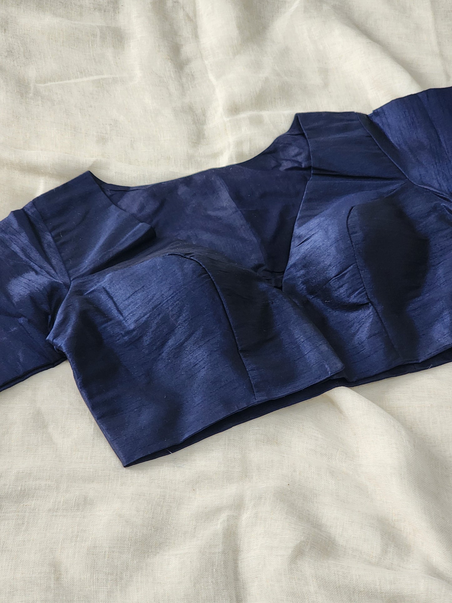 Navy blue raw silk blouse