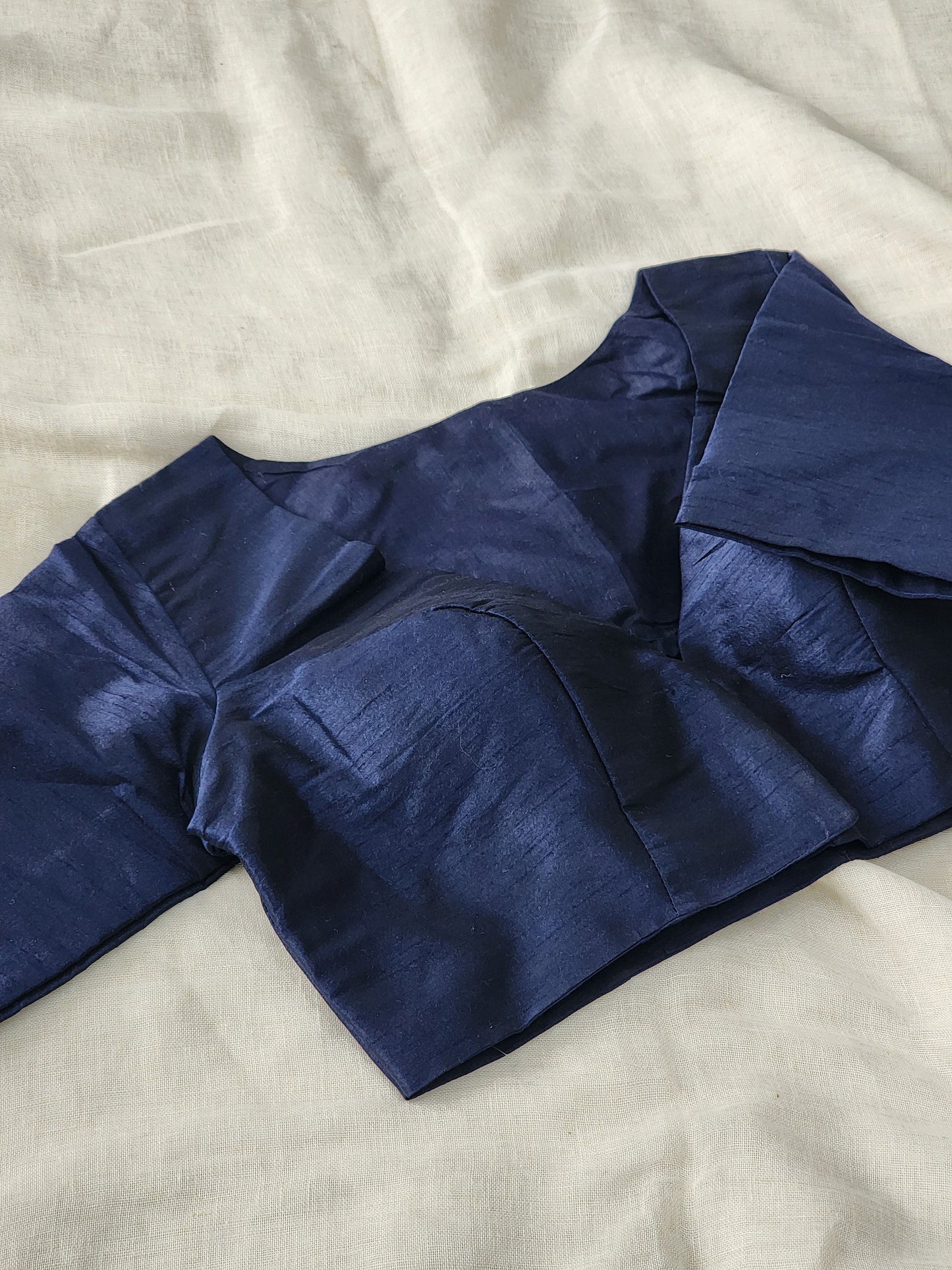 Navy blue raw silk blouse