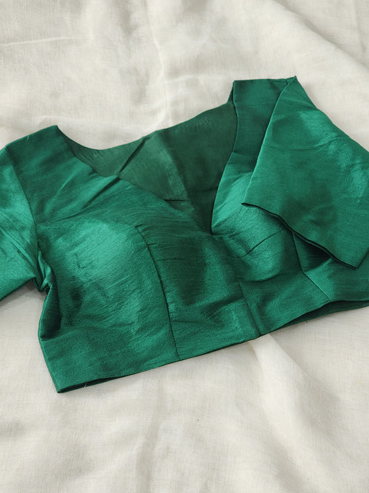 Dark Green raw silk blouse