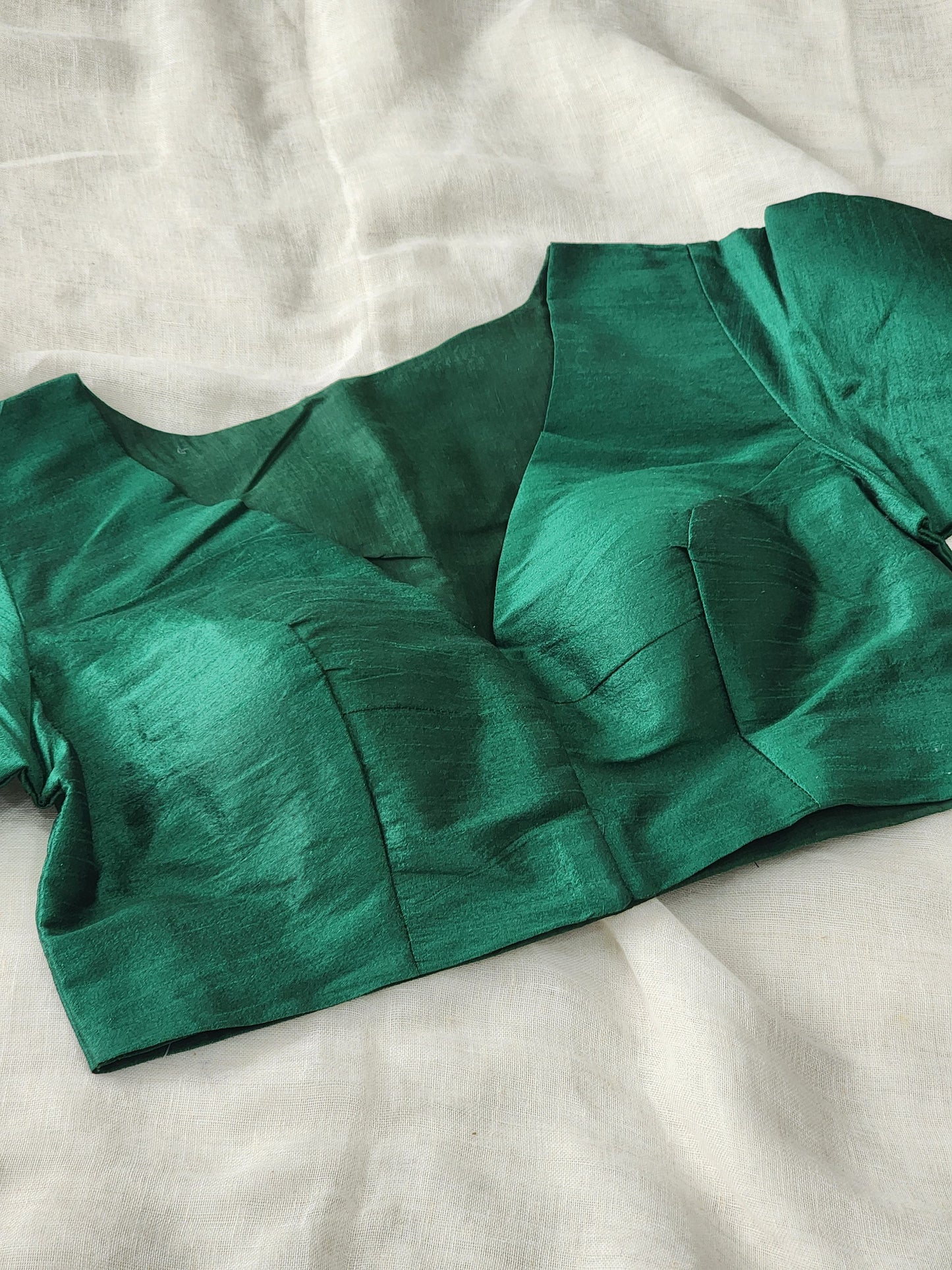 Dark Green raw silk blouse