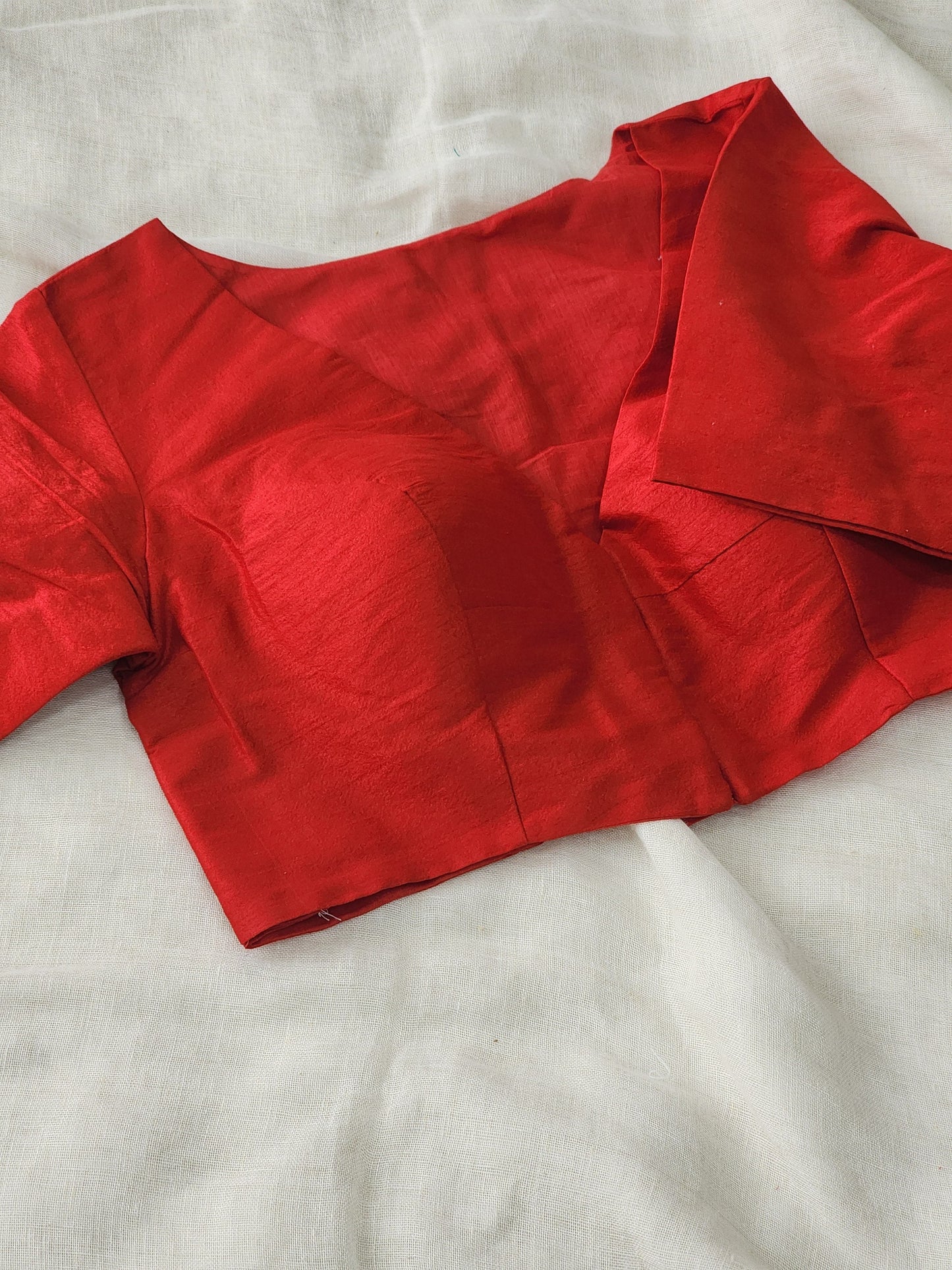 Red raw silk blouse