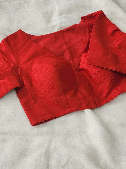 Red raw silk blouse