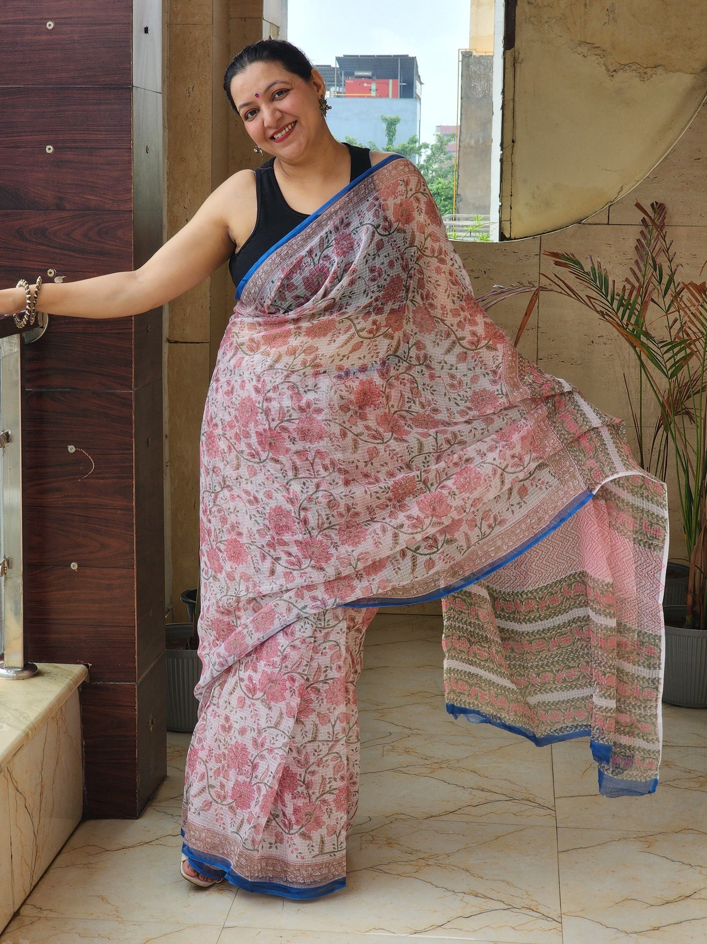 White handblock kota saree