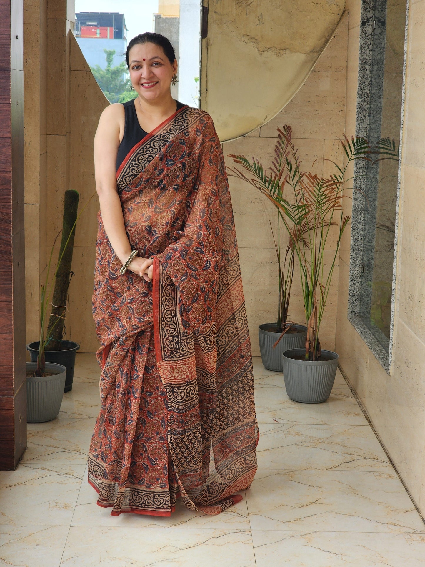 Red handblock kota saree