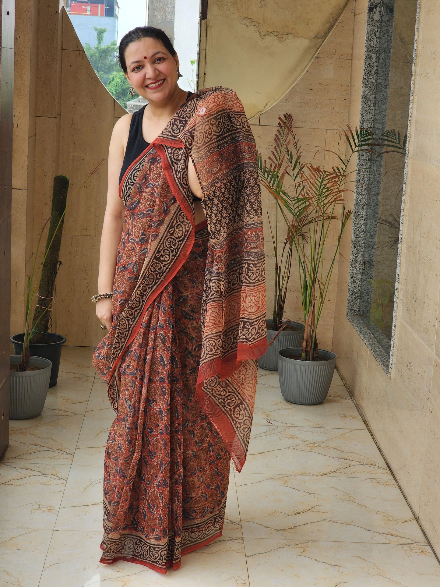 Red handblock kota saree