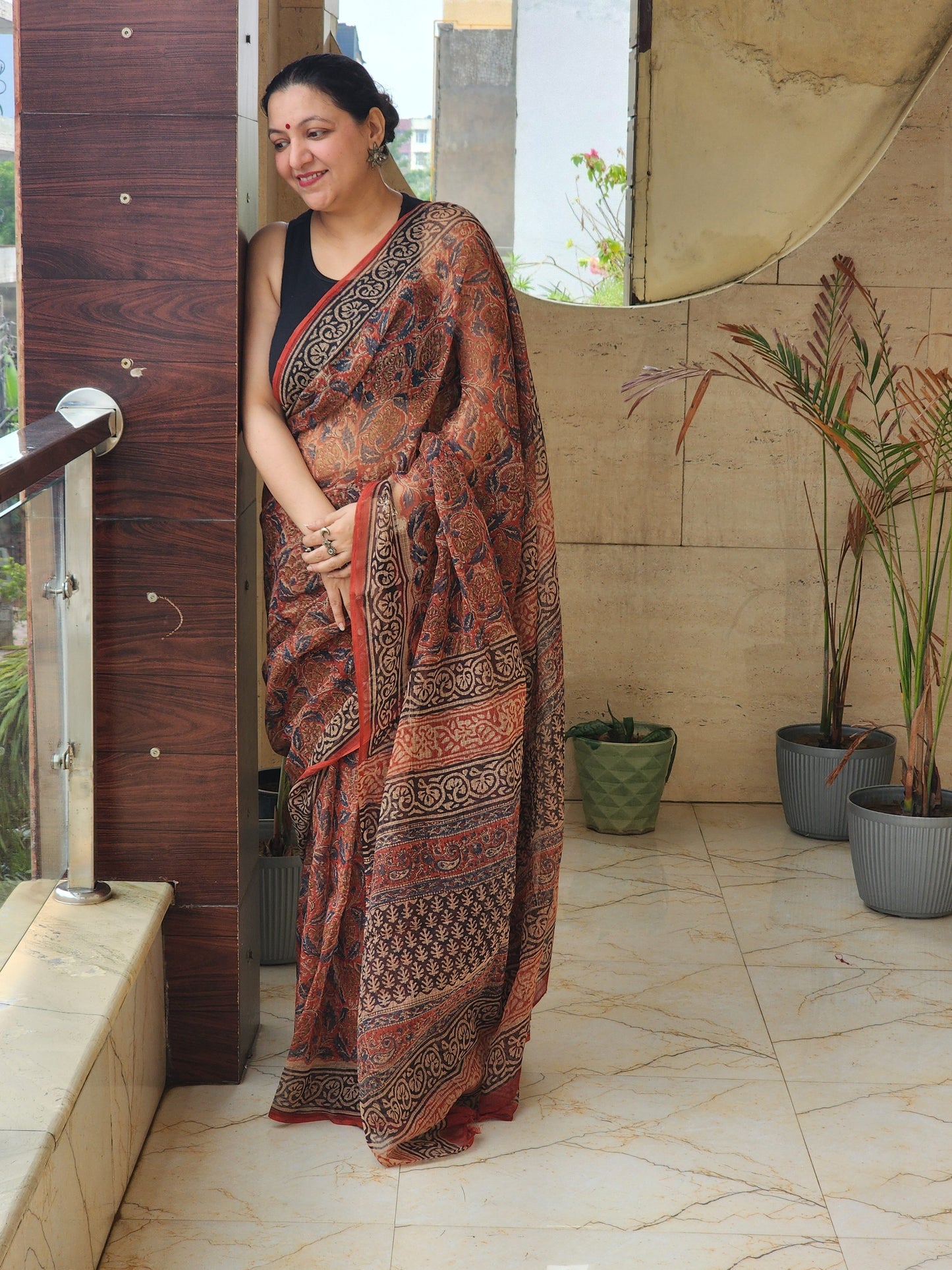 Red handblock kota saree