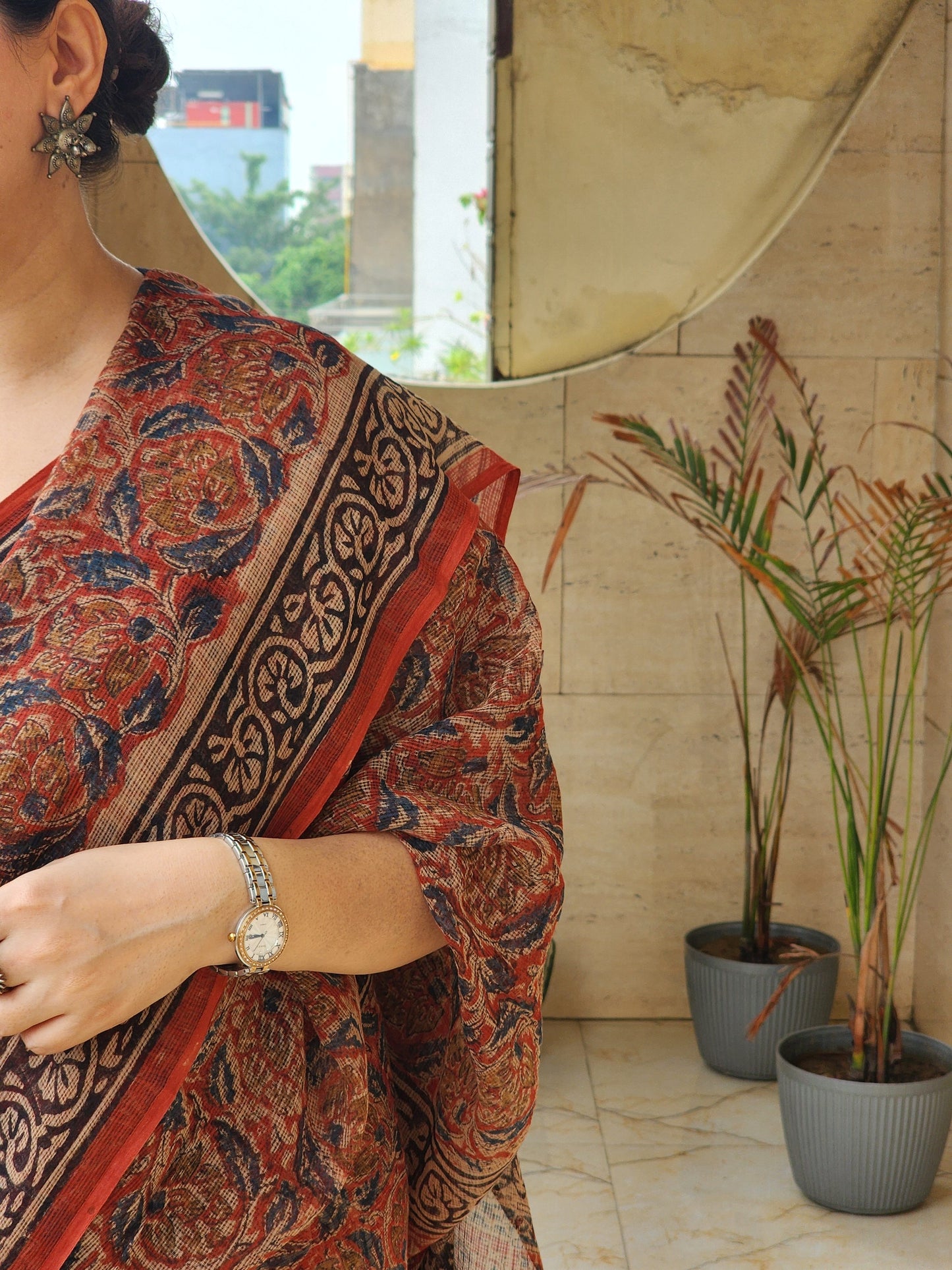 Red handblock kota saree