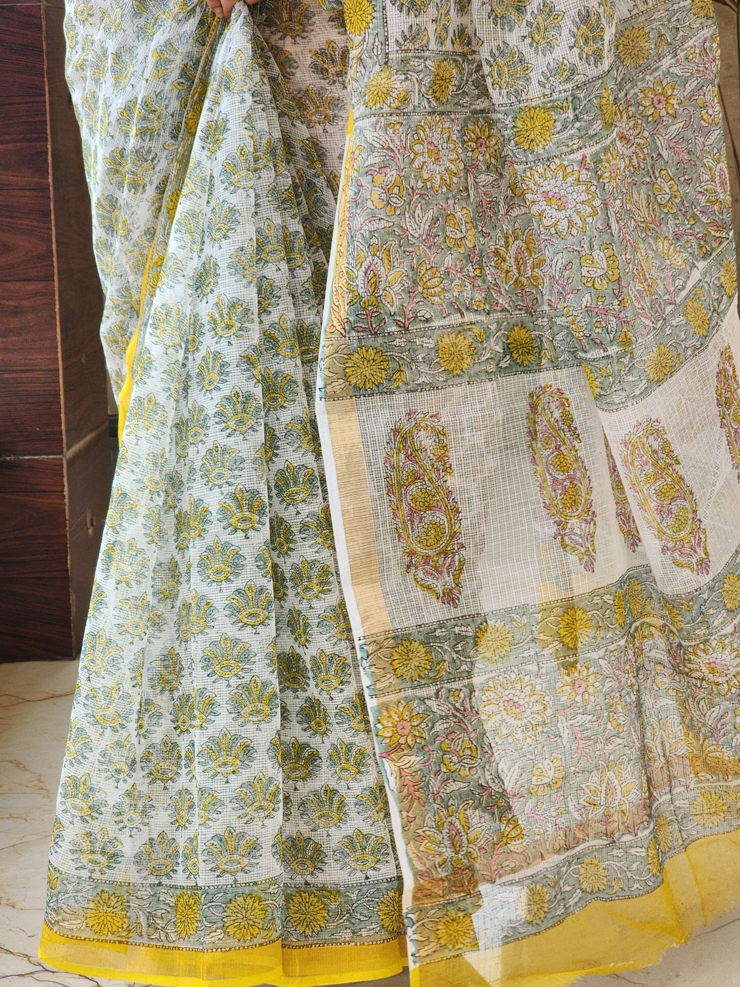 White handblock kota saree