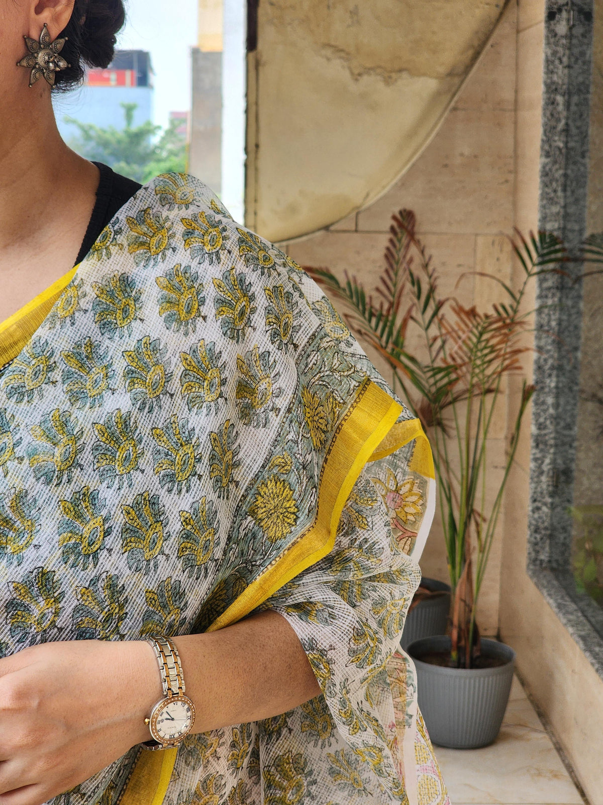 White handblock kota saree