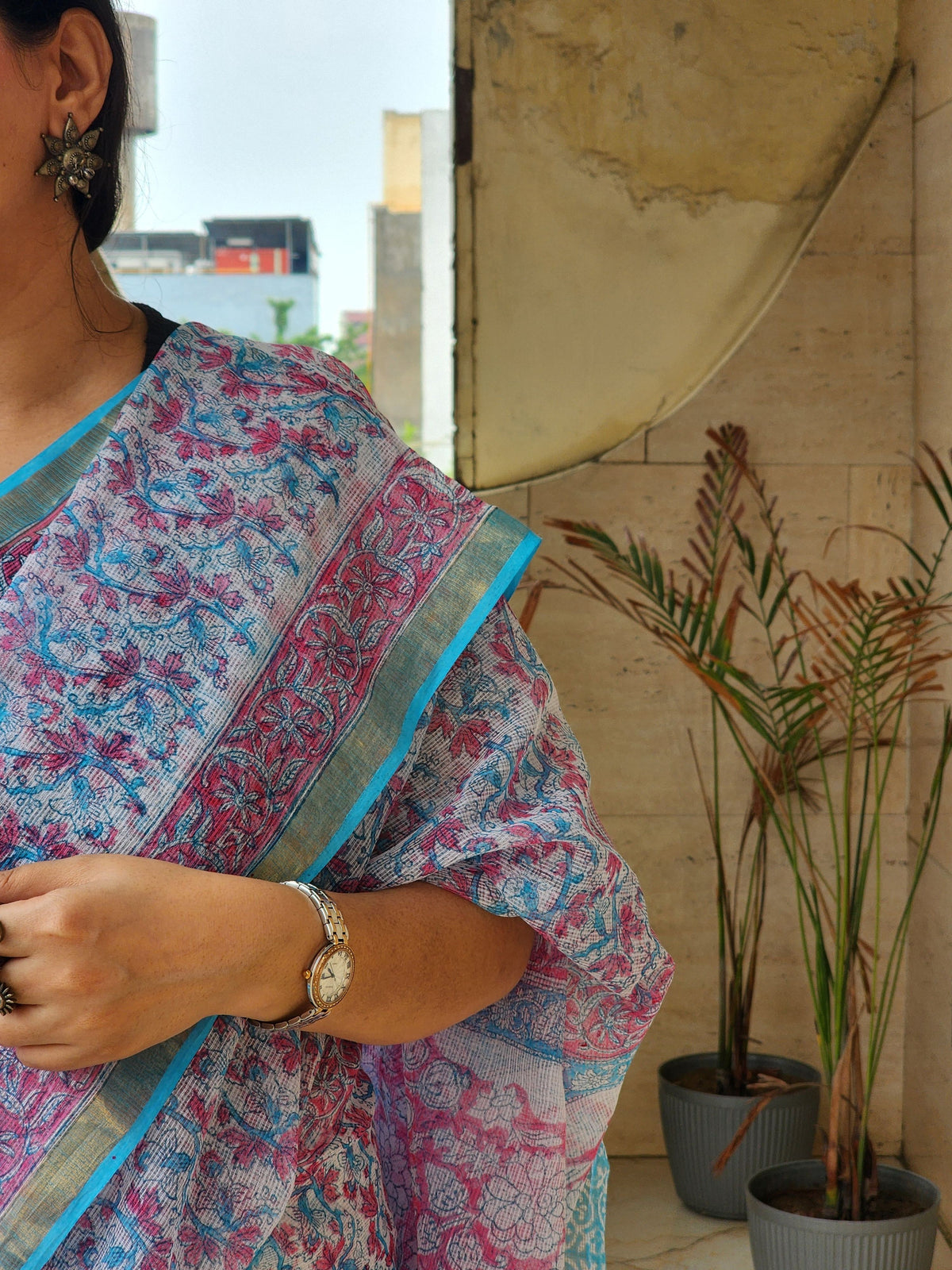 Blue handblock kota saree