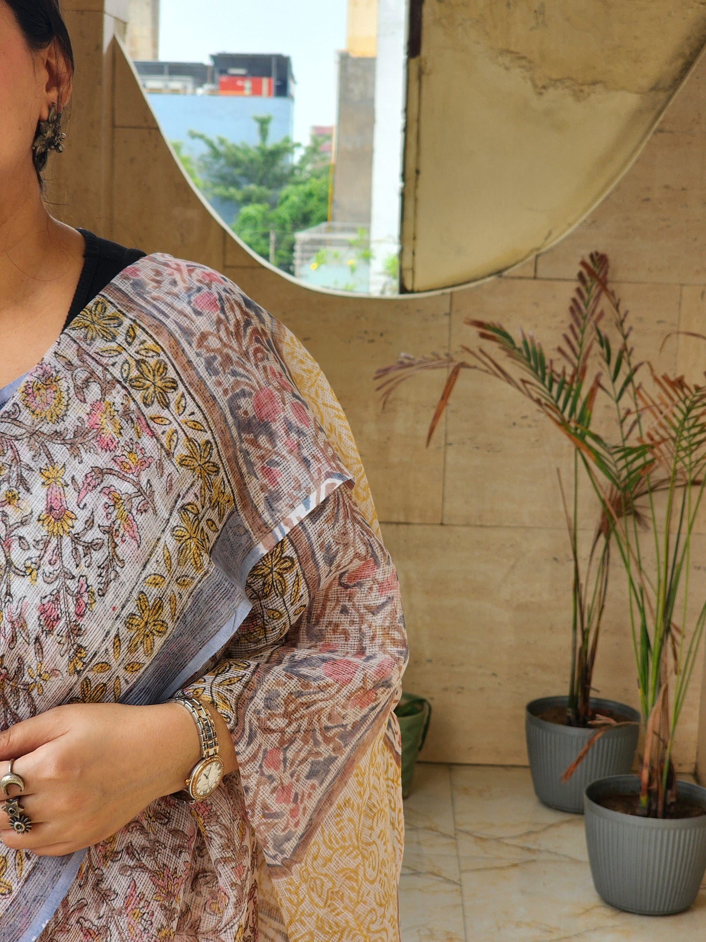 White handblock kota saree