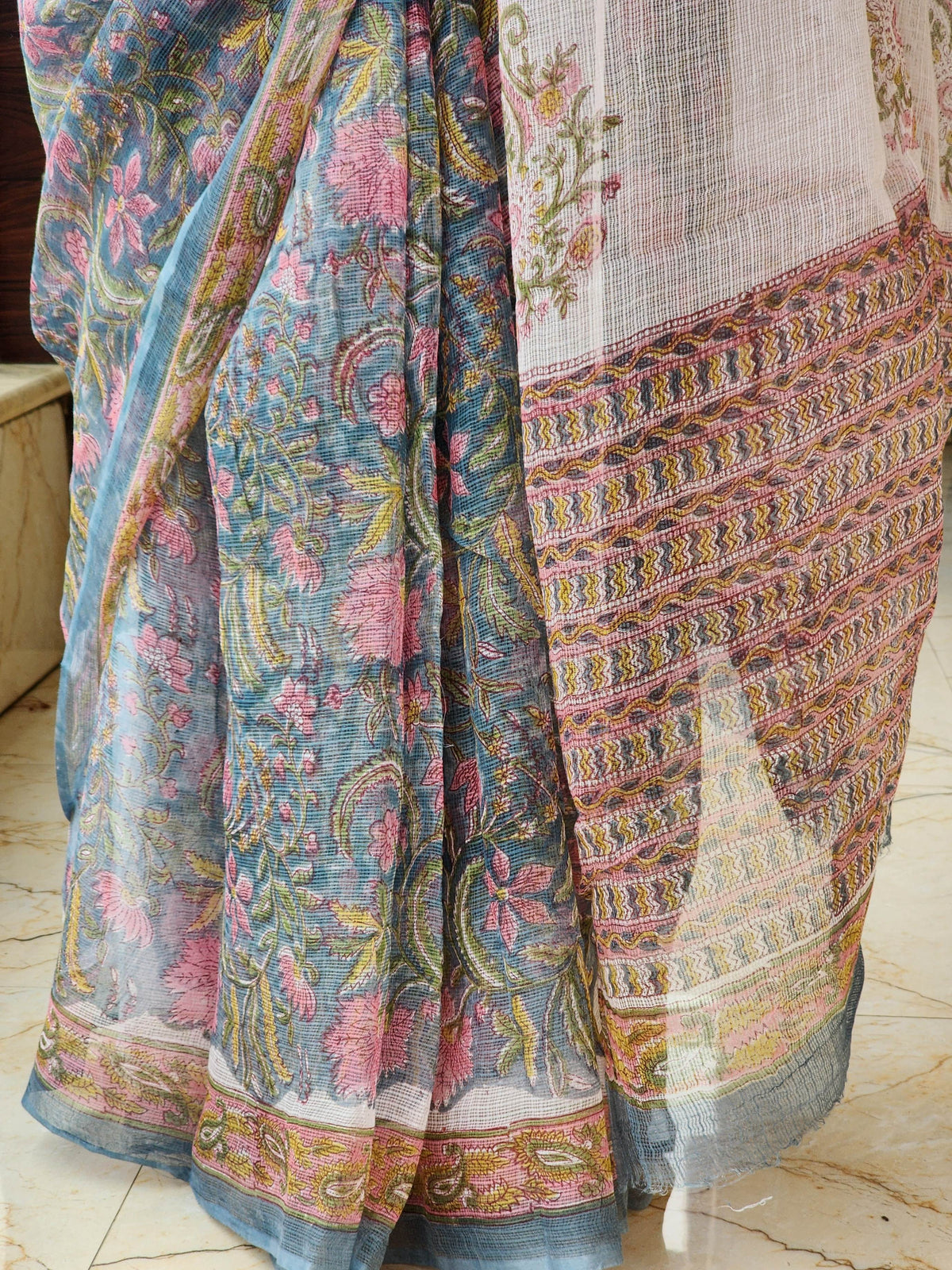 Blue handblock kota saree