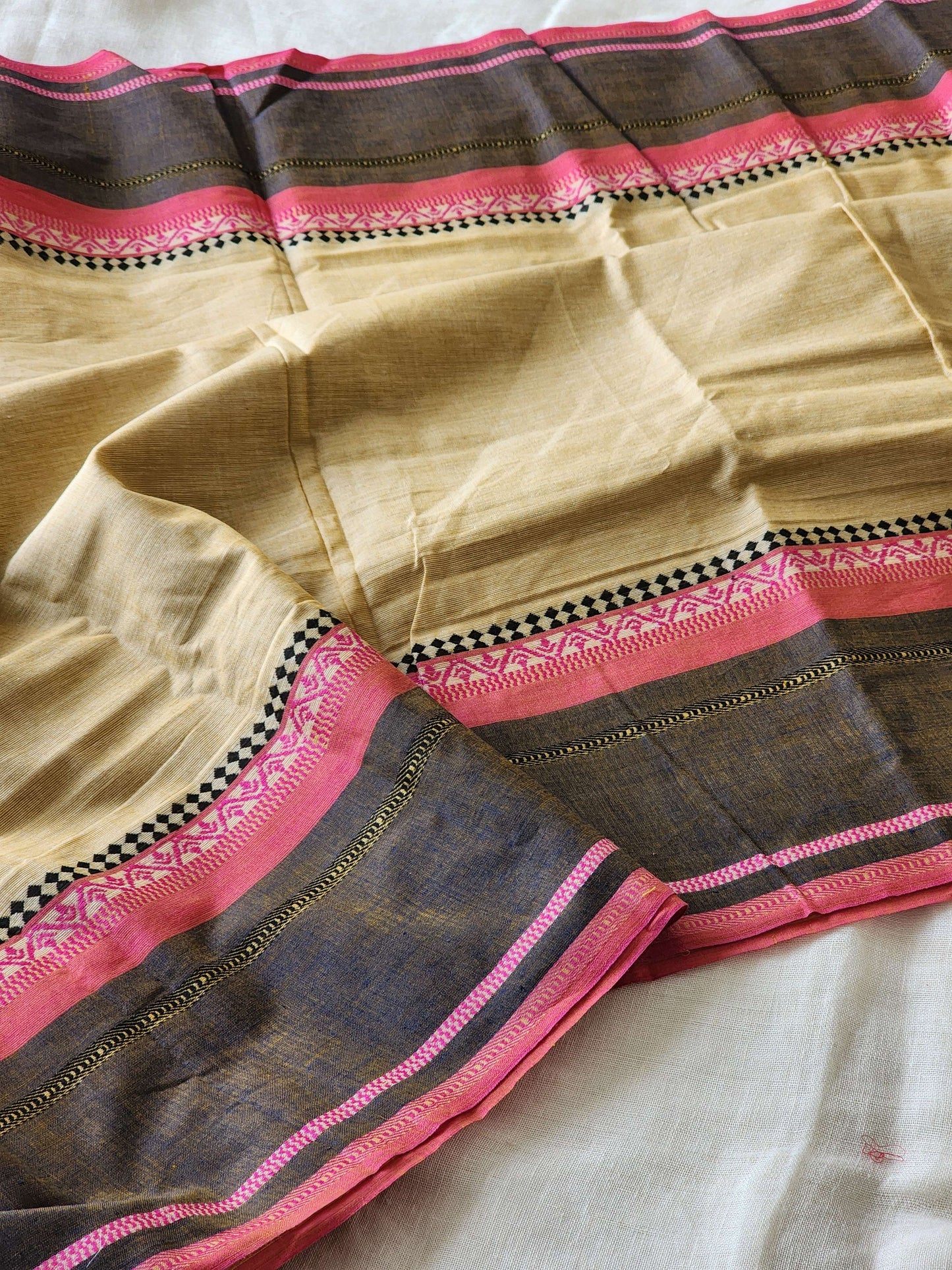 Beige Dhonekhali Cotton Saree