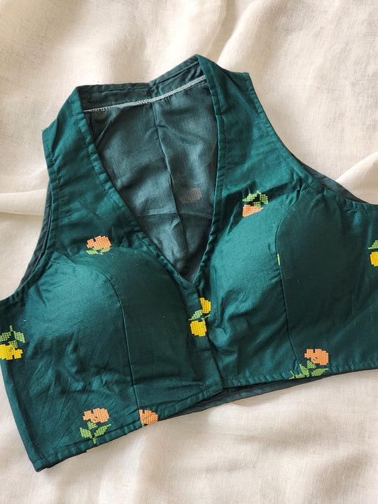 Bottle Green Cotton Blouse