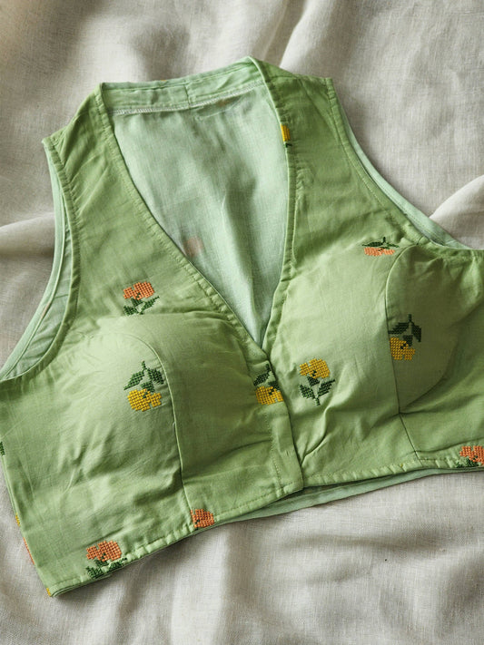 Pista Green Cotton Blouse