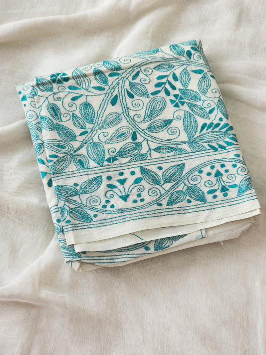 Off White Kantha Cotton Saree