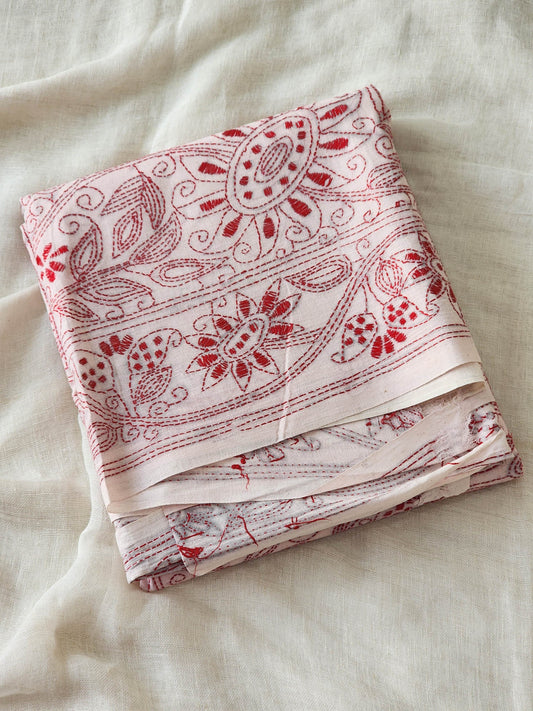 Cream Kantha Cotton Saree