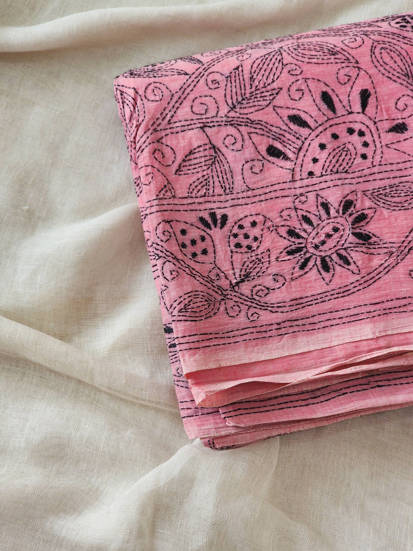 Pink Kantha Cotton Saree