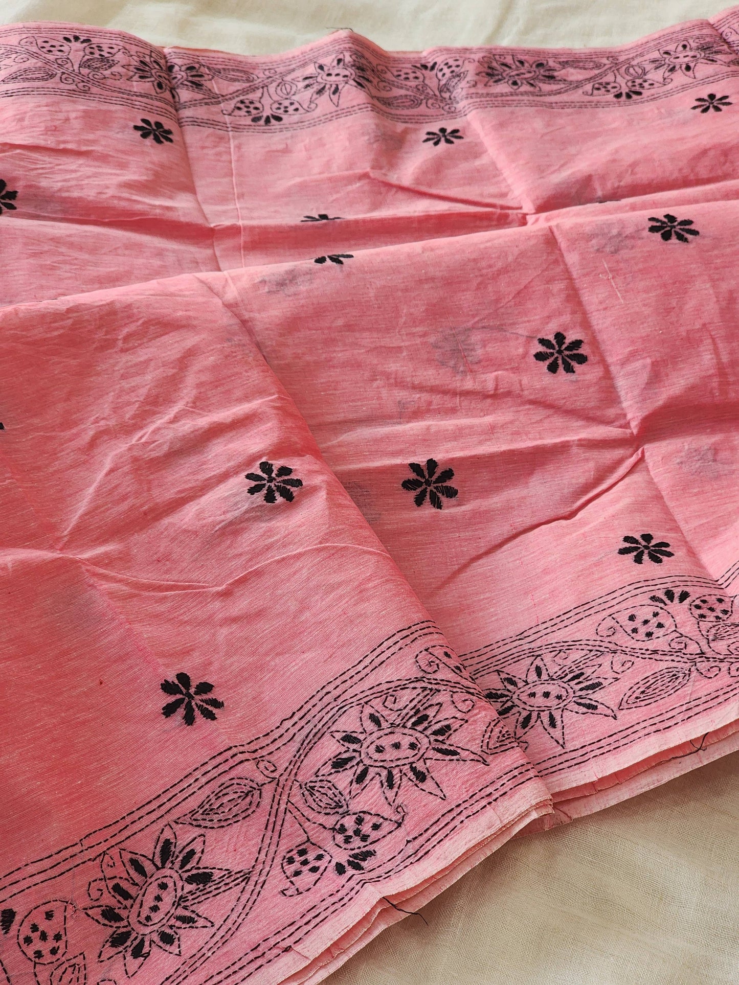 Pink Kantha Cotton Saree