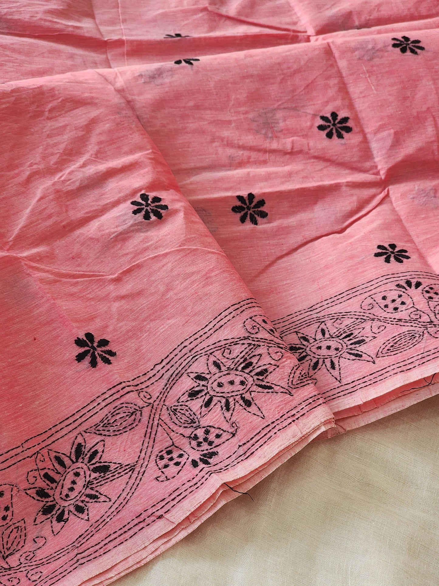 Pink Kantha Cotton Saree