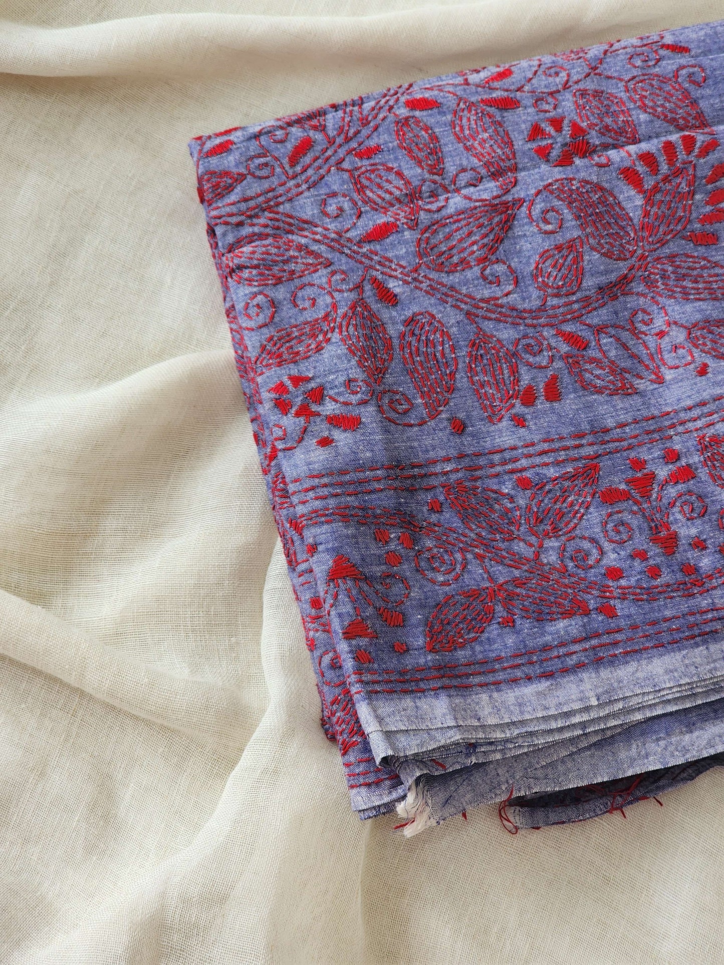 Purple Blue Kantha Cotton Saree