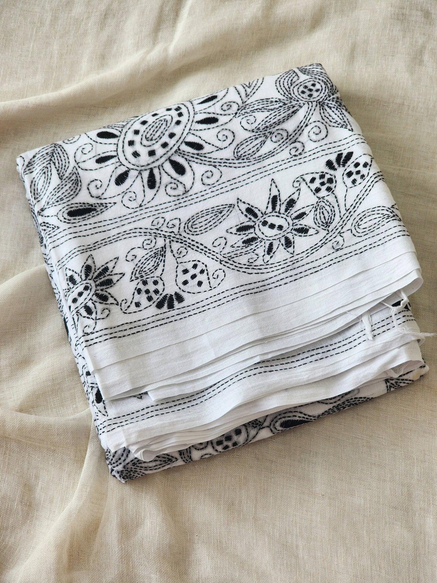 White Kantha Cotton Saree
