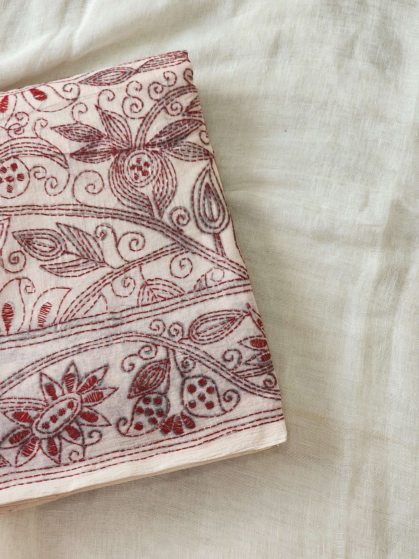Off White Kantha Cotton Saree