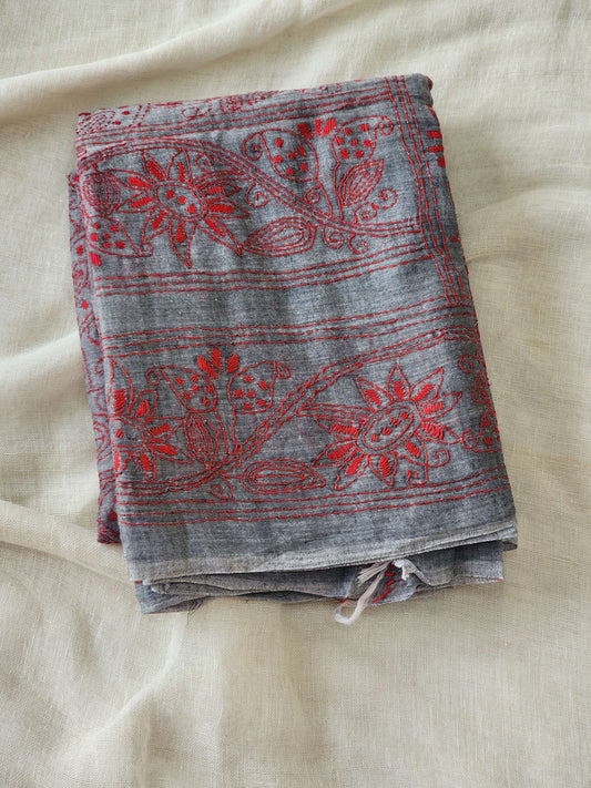 Grey Kantha Cotton Saree