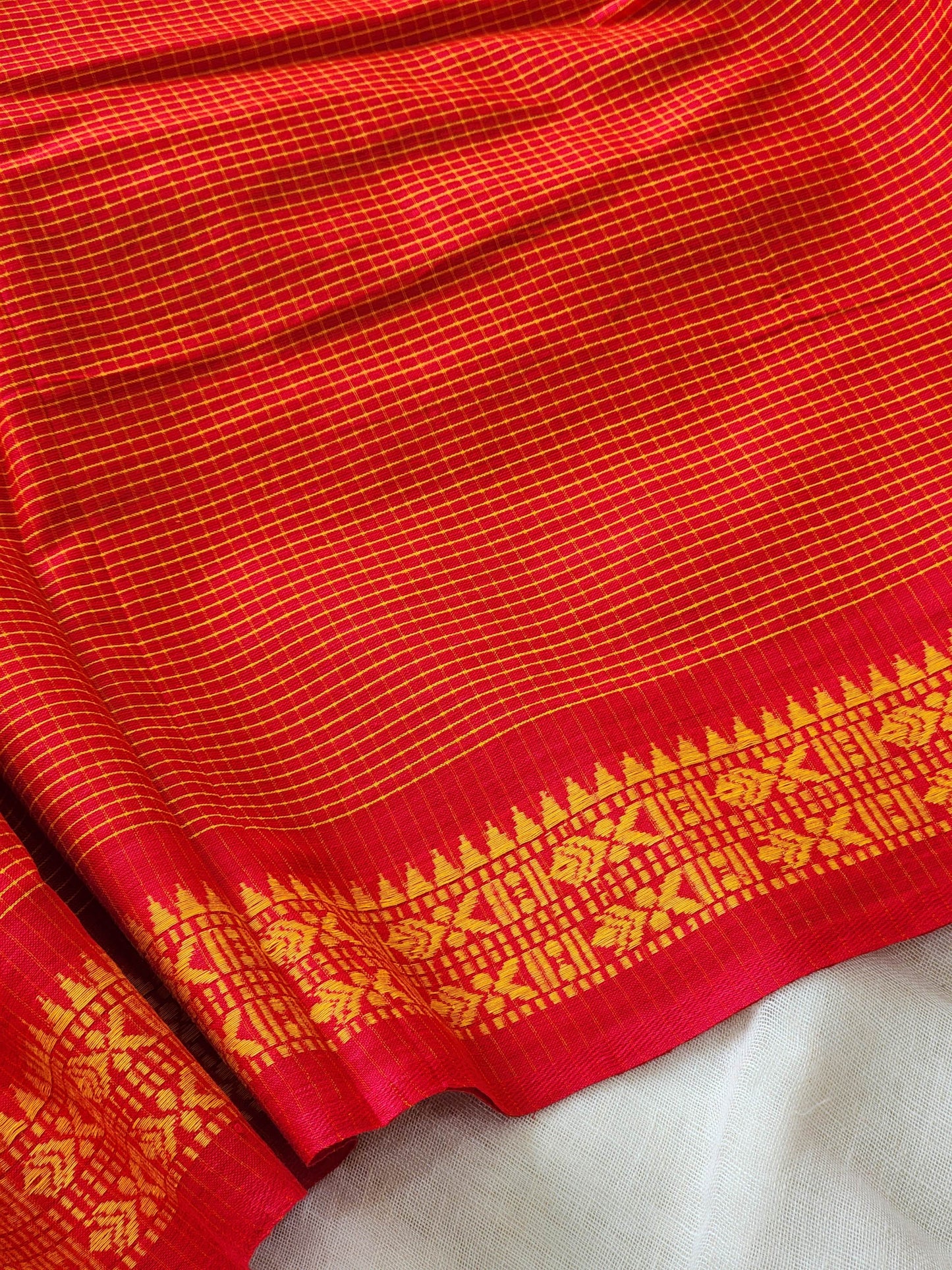 Red Dhonekhali Cotton Saree