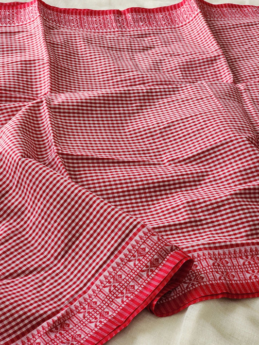 Red Dhonekhali Cotton Saree