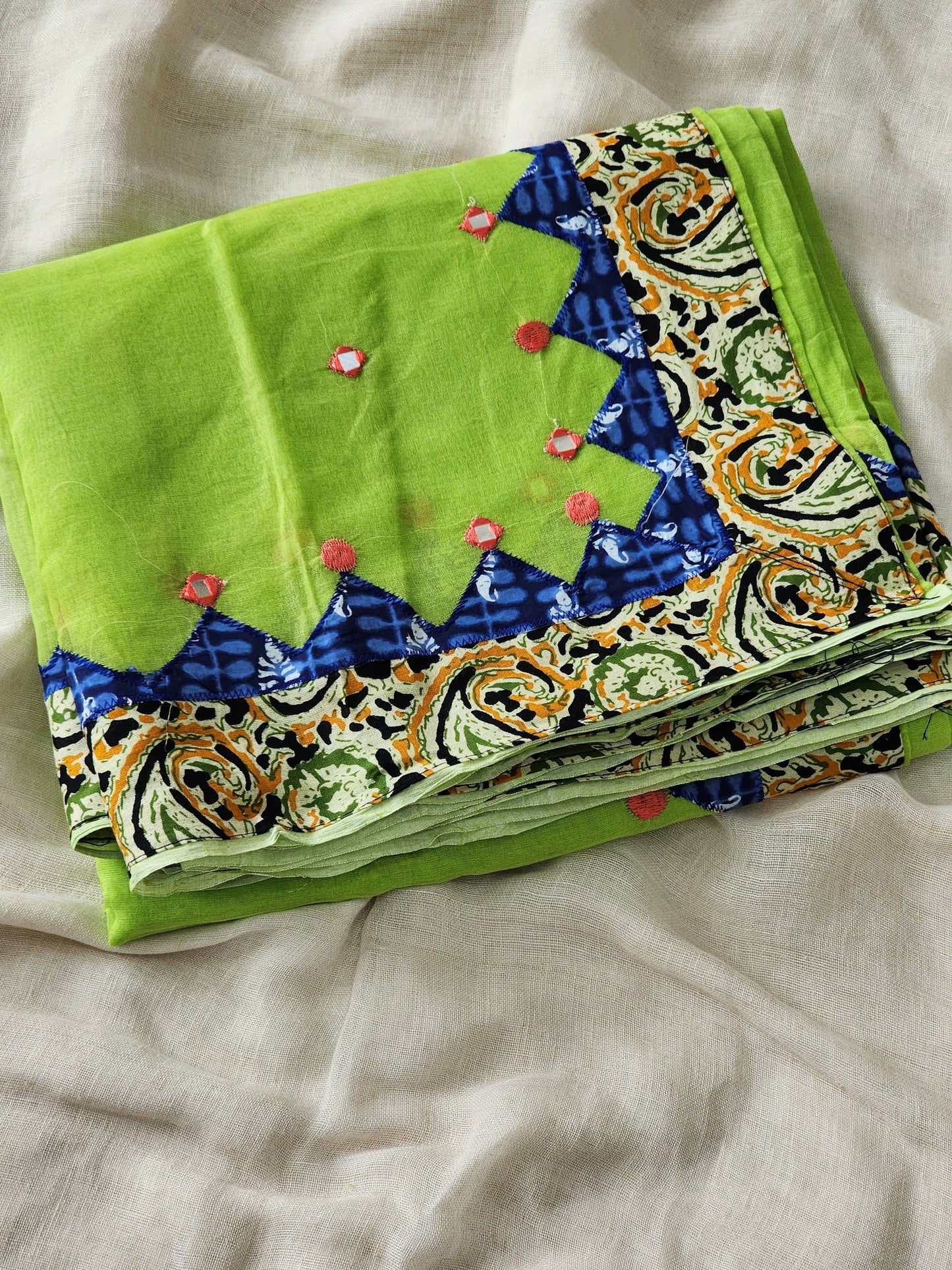 Green Cotton Applique Saree