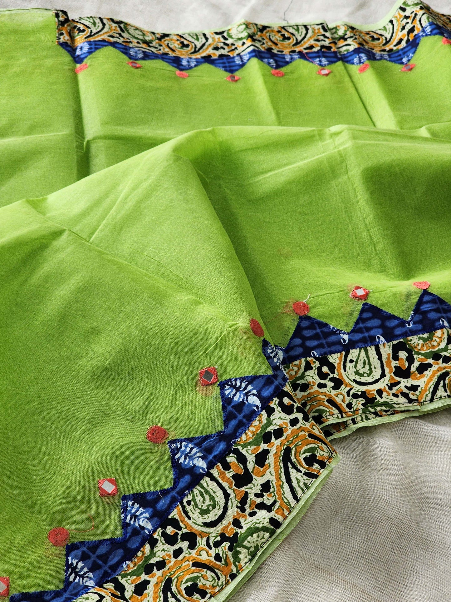 Green Cotton Applique Saree